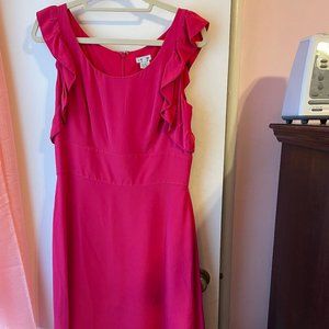 Hot Pink Silk Sheath with Flutter Sleeves